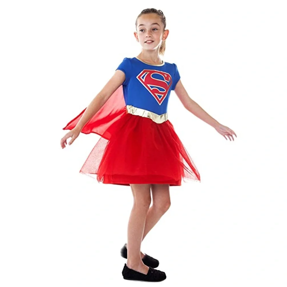 DC Comics Supergirl Costume Dress Kids Medium 8-10 With Cape Superhero Cosplay